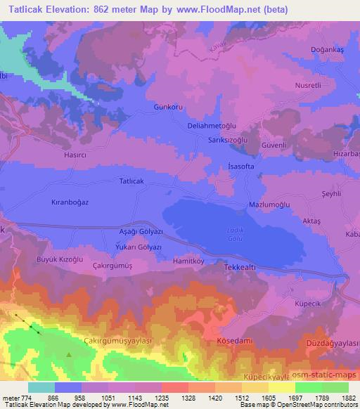 Tatlicak,Turkey Elevation Map