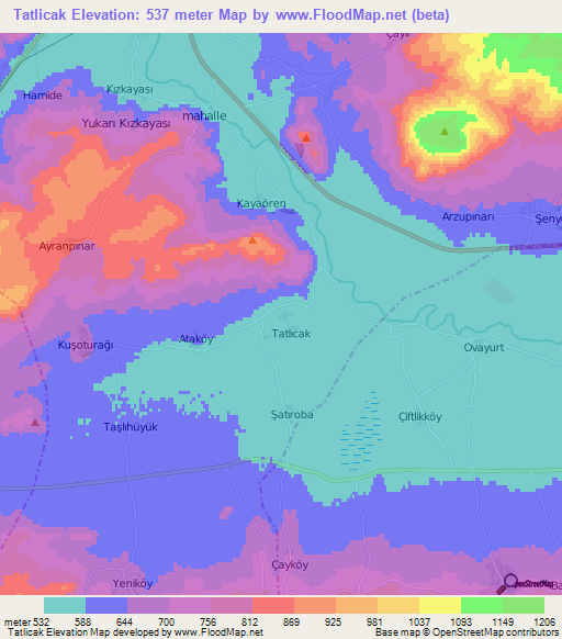 Tatlicak,Turkey Elevation Map