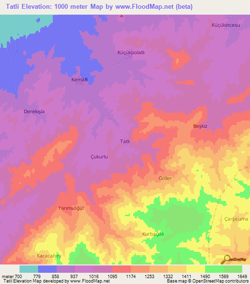 Tatli,Turkey Elevation Map