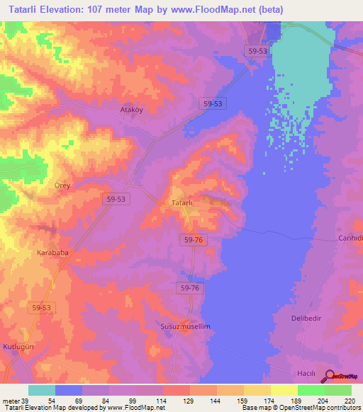 Tatarli,Turkey Elevation Map