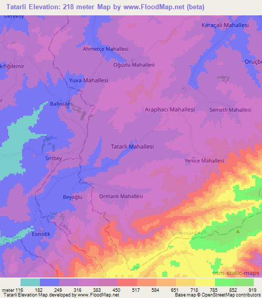 Tatarli,Turkey Elevation Map