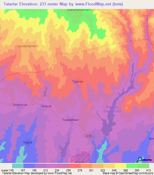Tatarlar,Turkey Elevation Map
