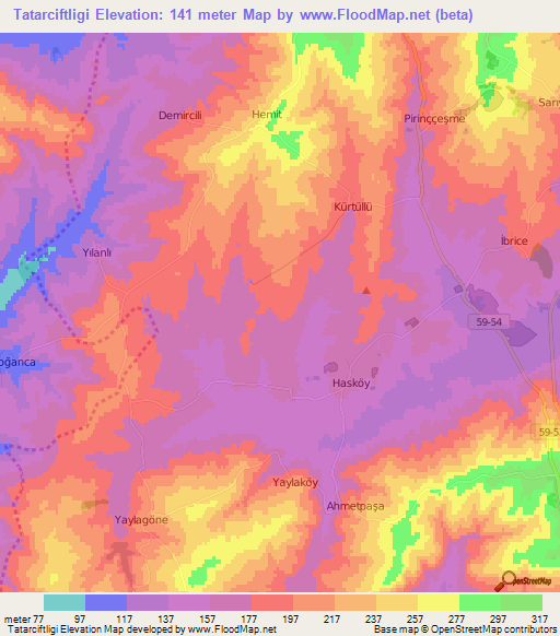 Tatarciftligi,Turkey Elevation Map