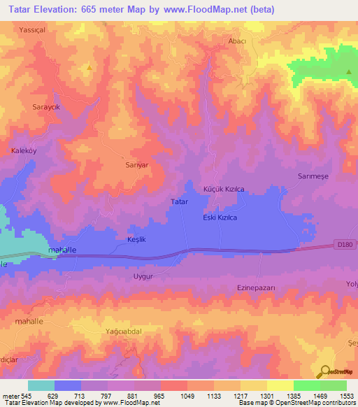 Tatar,Turkey Elevation Map