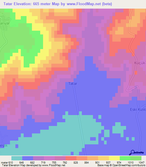 Tatar,Turkey Elevation Map