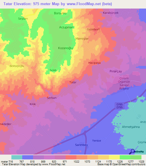 Tatar,Turkey Elevation Map