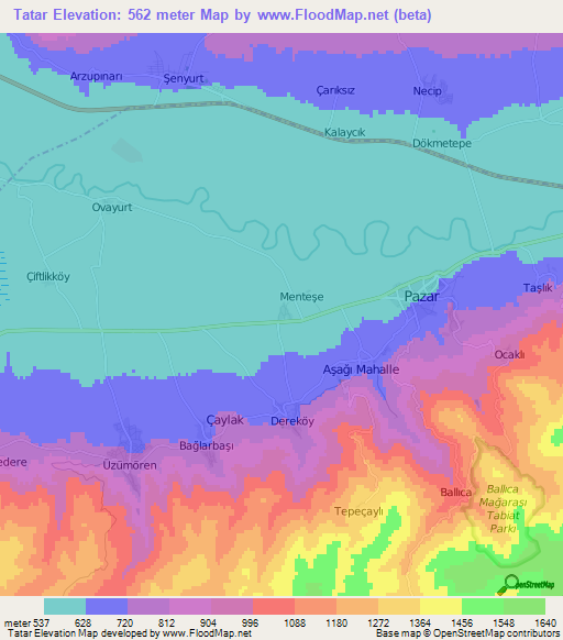 Tatar,Turkey Elevation Map