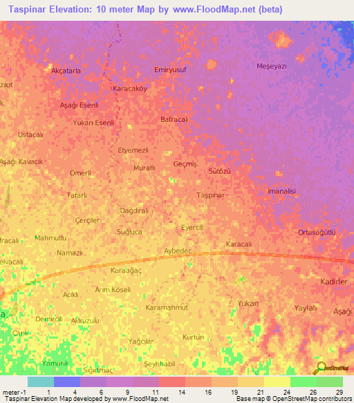 Taspinar,Turkey Elevation Map