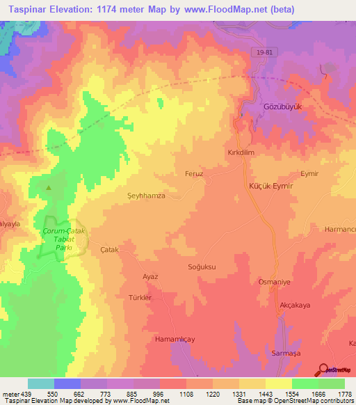 Taspinar,Turkey Elevation Map