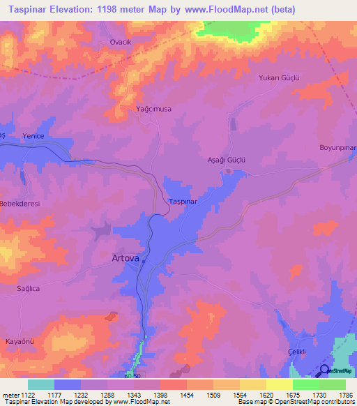 Taspinar,Turkey Elevation Map