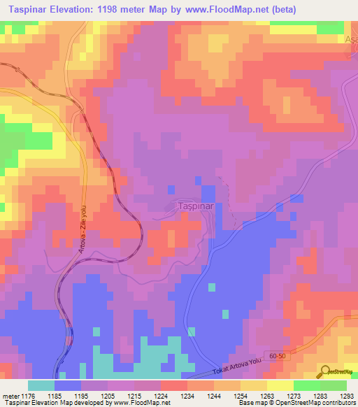 Taspinar,Turkey Elevation Map