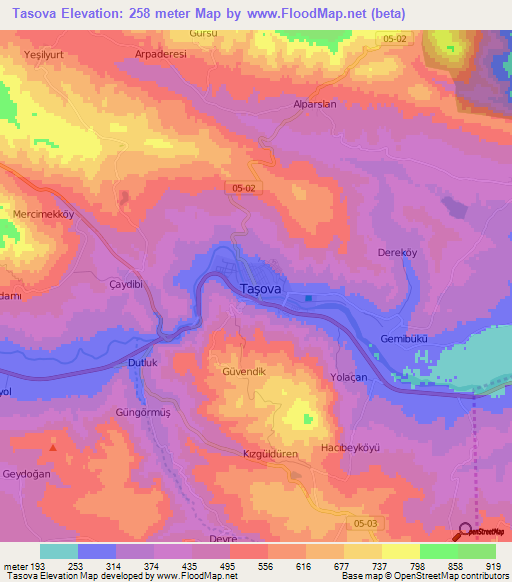 Tasova,Turkey Elevation Map