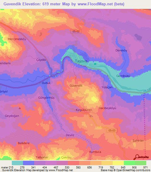 Guvendik,Turkey Elevation Map