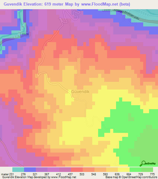 Guvendik,Turkey Elevation Map