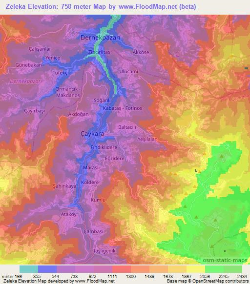 Zeleka,Turkey Elevation Map