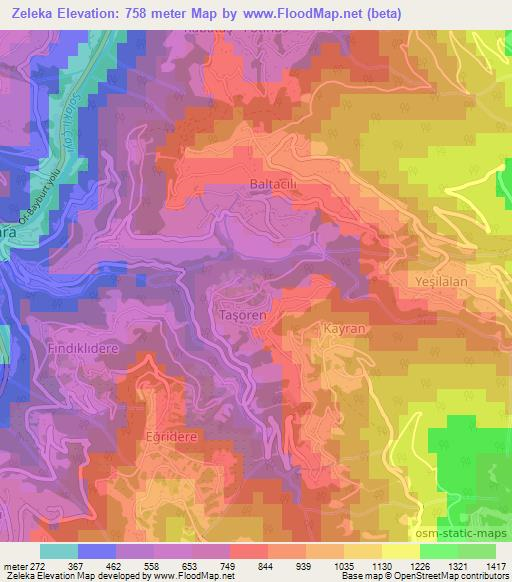 Zeleka,Turkey Elevation Map