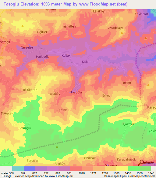 Tasoglu,Turkey Elevation Map