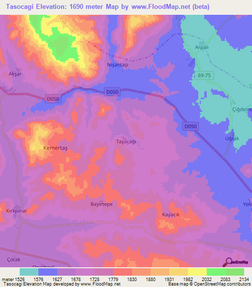 Tasocagi,Turkey Elevation Map