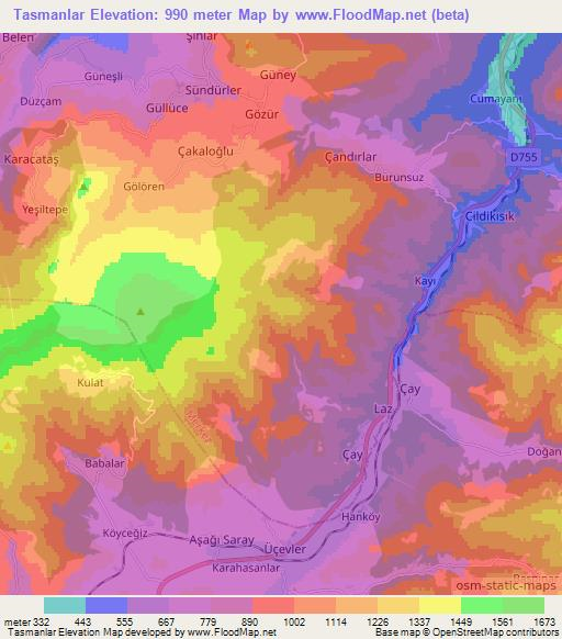 Tasmanlar,Turkey Elevation Map