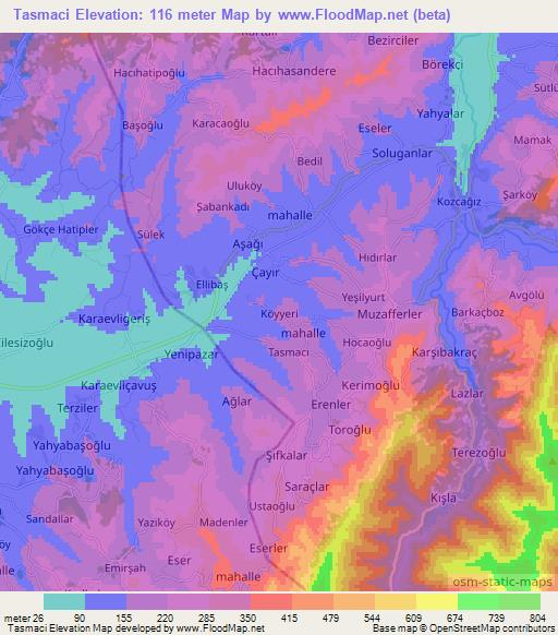 Tasmaci,Turkey Elevation Map