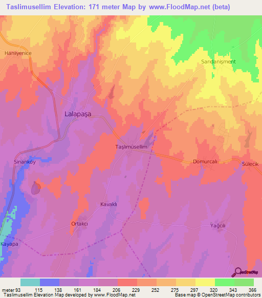 Taslimusellim,Turkey Elevation Map