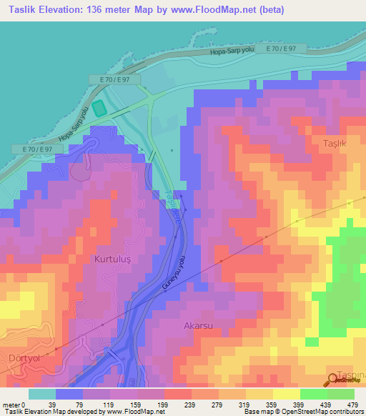 Taslik,Turkey Elevation Map