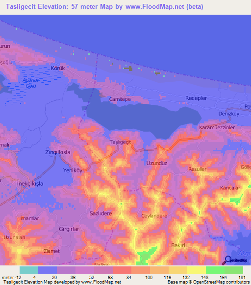 Tasligecit,Turkey Elevation Map