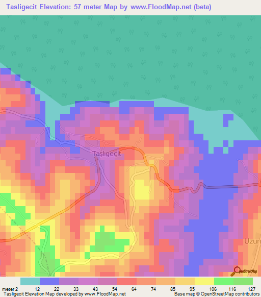 Tasligecit,Turkey Elevation Map