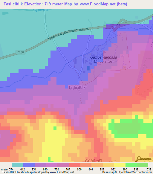 Tasliciftlik,Turkey Elevation Map