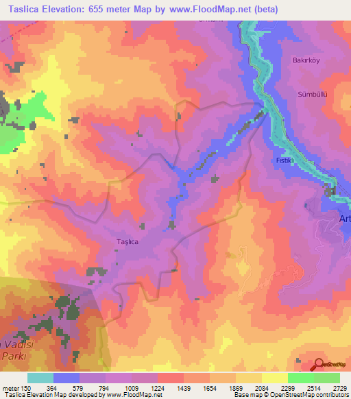 Taslica,Turkey Elevation Map