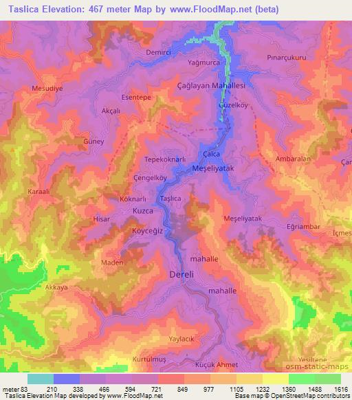 Taslica,Turkey Elevation Map