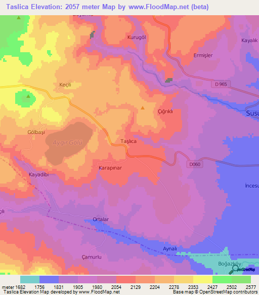 Taslica,Turkey Elevation Map