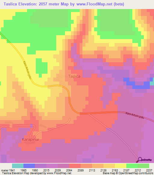 Taslica,Turkey Elevation Map