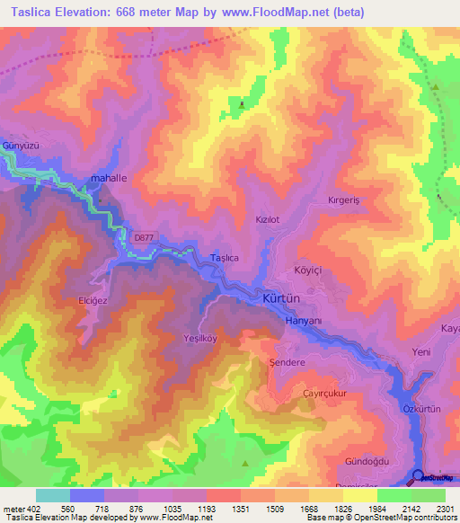 Taslica,Turkey Elevation Map