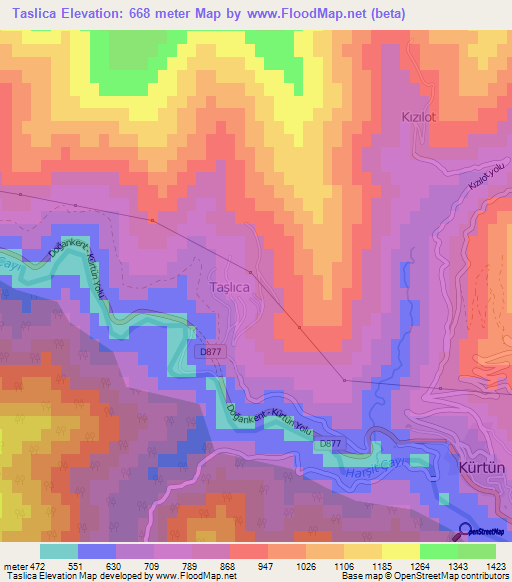 Taslica,Turkey Elevation Map