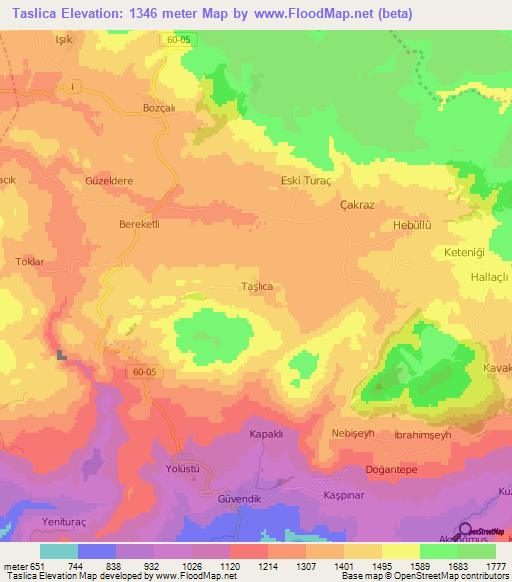 Taslica,Turkey Elevation Map