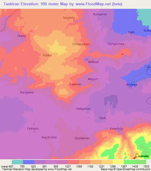 Taskiran,Turkey Elevation Map