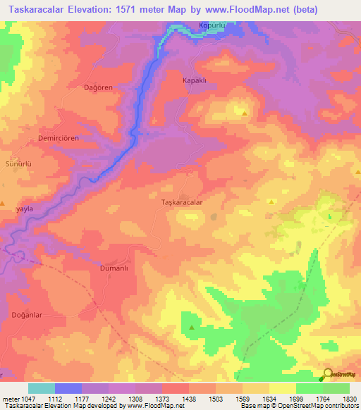 Taskaracalar,Turkey Elevation Map