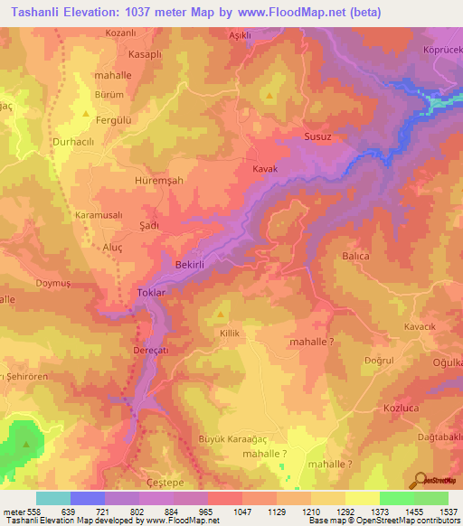 Tashanli,Turkey Elevation Map