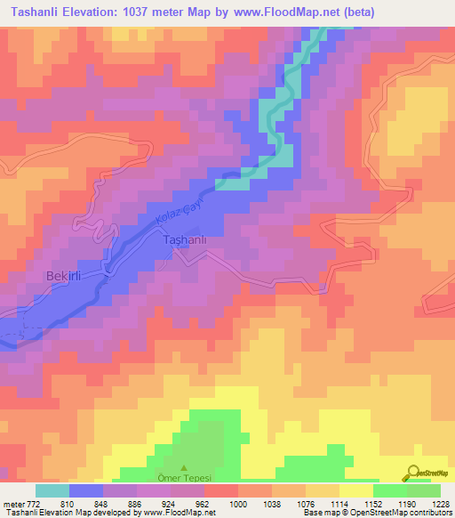 Tashanli,Turkey Elevation Map