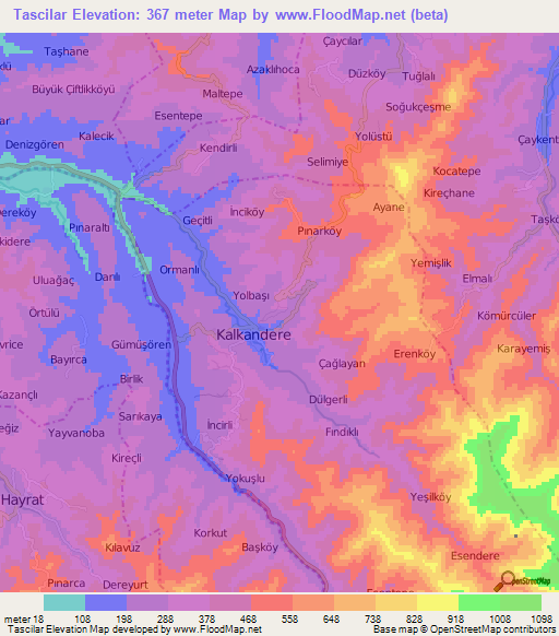 Tascilar,Turkey Elevation Map