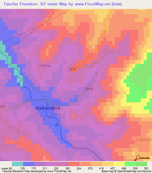 Tascilar,Turkey Elevation Map