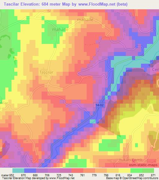 Tascilar,Turkey Elevation Map