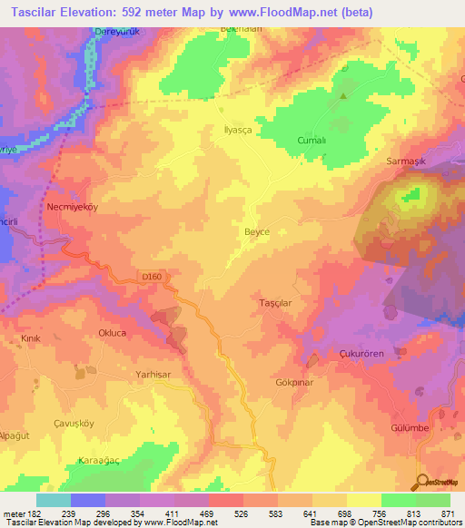 Tascilar,Turkey Elevation Map