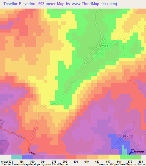 Tascilar,Turkey Elevation Map