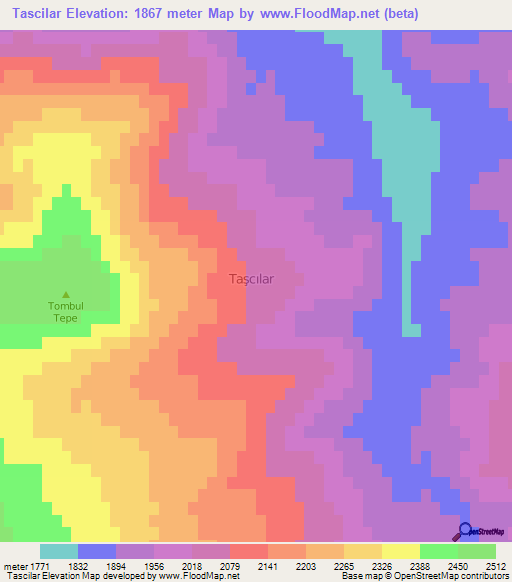 Tascilar,Turkey Elevation Map