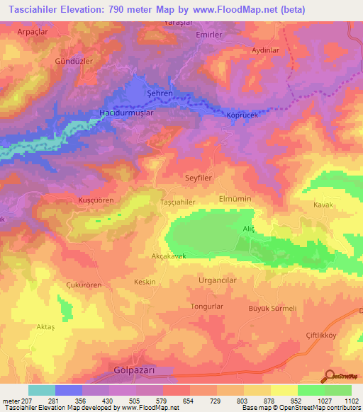 Tasciahiler,Turkey Elevation Map