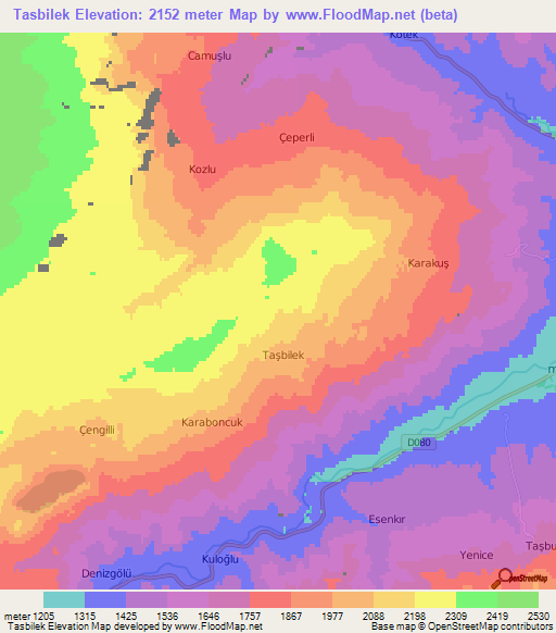 Tasbilek,Turkey Elevation Map