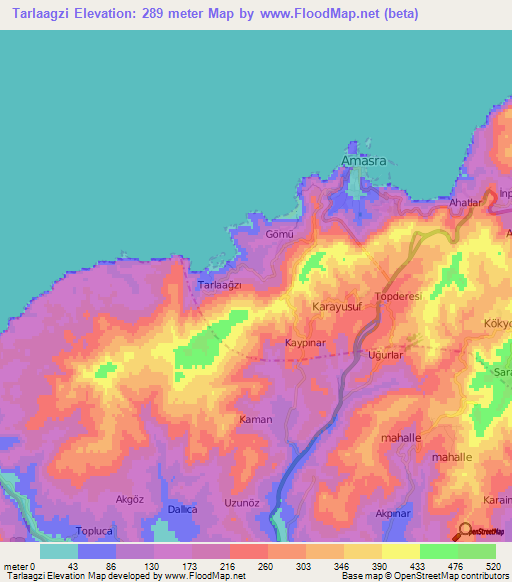 Tarlaagzi,Turkey Elevation Map