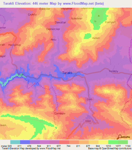 Tarakli,Turkey Elevation Map